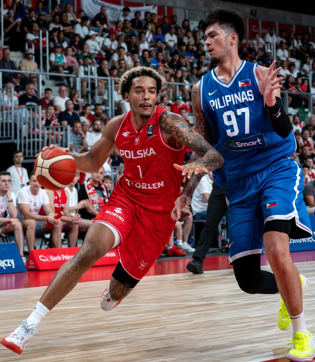 Jeremy Sochan, player of the Polish national basketball team and the NBA team San Antonio Spurs, is playing in a game between Poland and the Philippines in Sosnowiec, Poland, on June 29, 2024. This friendly game at the ArcelorMittal Park Arena is part of the preparations before the FIBA Olympic Qualifying Tournament. (Photo by Marcin Golba/NurPhoto via Getty Images)